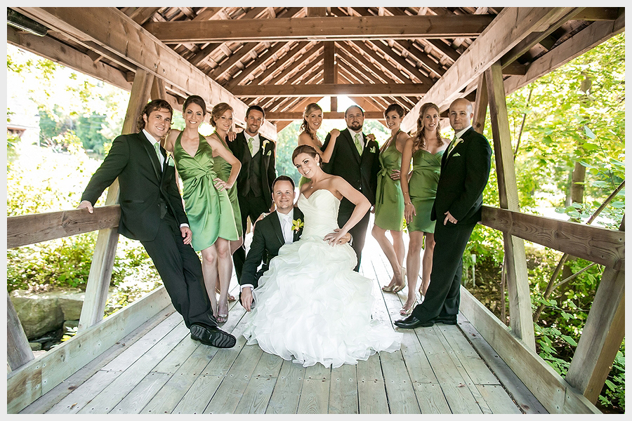 Bridal party on a covered bridge