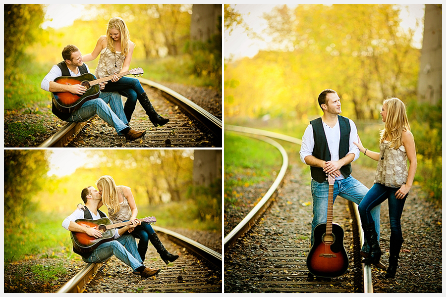 fall railroad tracks couple