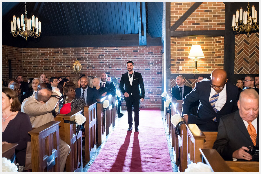 Groom enters teh Chapel at the Old Mill